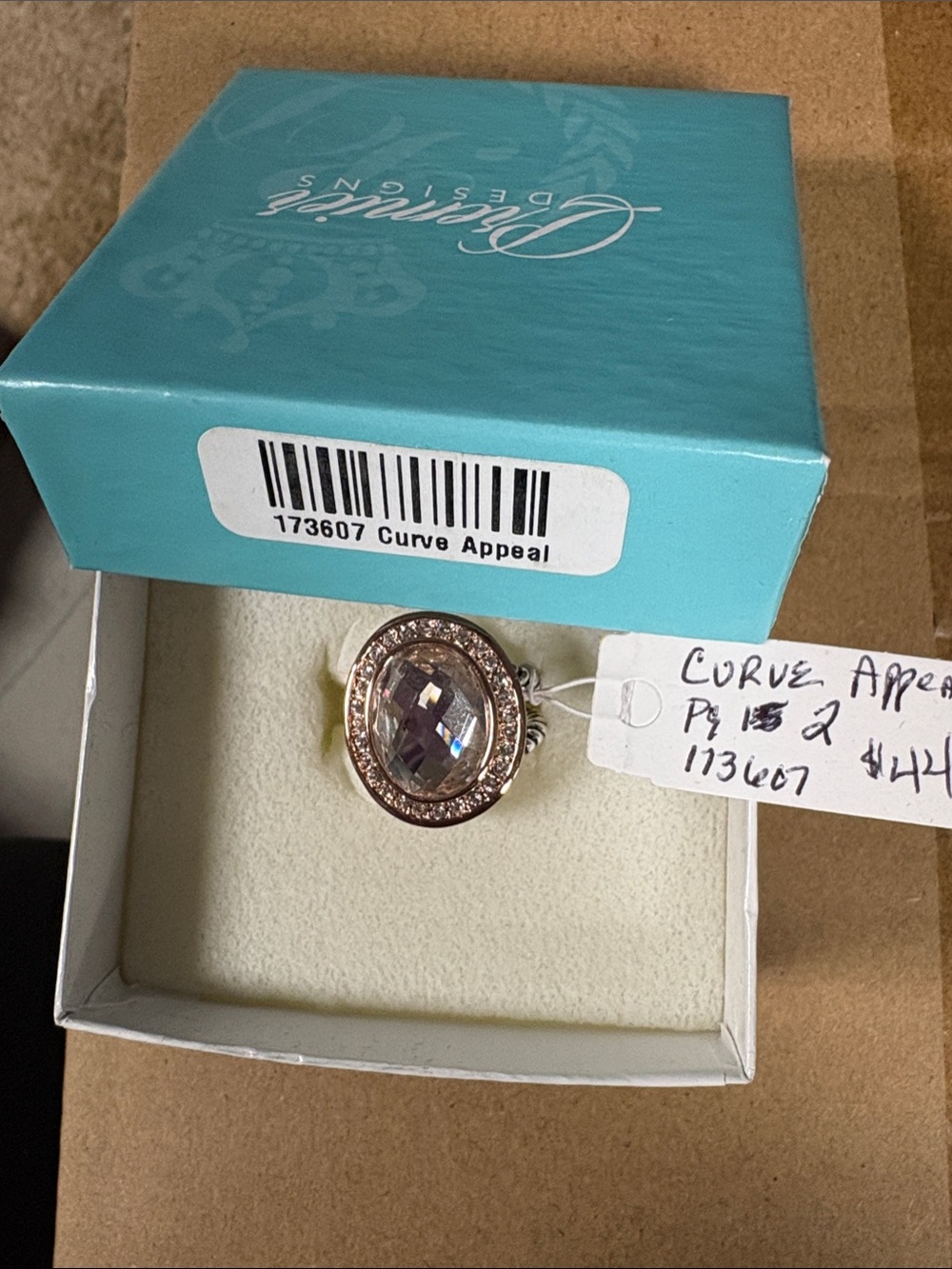 Premier Designs Rose Gold with silver twisted sides Oval Crystal Halo Ring